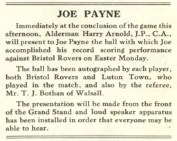 Joe Payne Match Ball Presentation 1936