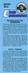 Ricky Hill Testimonial Plans Article 1986