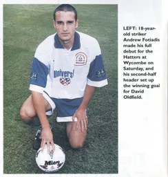 Andrew Fotiadis makes his first team debut - 96-97 programme feature