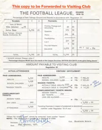 Blackburn Rovers A 14.10.1978 Match Paperwork