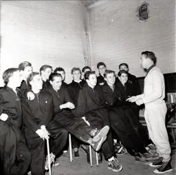 Bob Morton at LB Drill Hall coaching Leighton Old Boys 1962