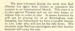 Bud Aherne International Call Up November 1950