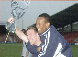 Calvin Andrew and Keith Keane celebrating at Wrexham - 04:05 programme feature