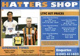 Ceri Hughes, Steve Davis and Kelvin Davis advertising the Hatters Shop - 95-96 programme feature