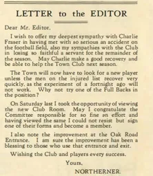 Charlie Fraser Injury Letter March 1935
