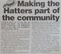 Colwyn Rowe Article Hatters News Issue 3 1994