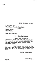 Dally Duncan transfer to Blackburn correspondence