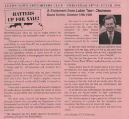 David Kohler Statement Supporters Club Fanzine Issue 24 1995