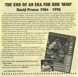 David Preece Article Supporters Club Fanzine Issue 23 1995