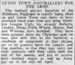 Footballers Battalion Article December 1914
