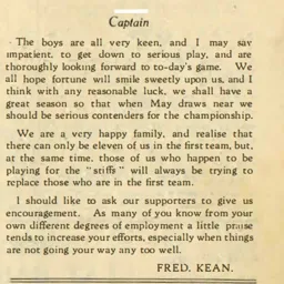 Fred Kean Captains Message August 1935