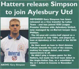 Gary Simpson leaves Luton on a free transfer to join Aylesbury - 96-97 programme feature