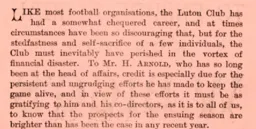Harry Arnold thanks Luton News Handbook 1903-04
