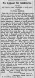 Hugh Galbraith Appeal Luton Times 1908