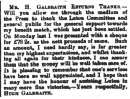 Hugh Galbraith Thanks Public and Committee For Benefit 18th Dec 1896