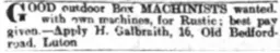 Hugh Galbraith Advertises for Staff 13th April 1905