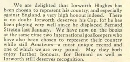 Iowerth Hughes International Call Up November 1950