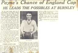 Joe Payne England Trial Call Up 1936/37