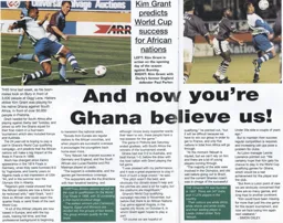 Kim Grant bigging up Ghana for the 96 AFCON, they lost in the 3rd place playoff to Zambia - 96-97 programme feature