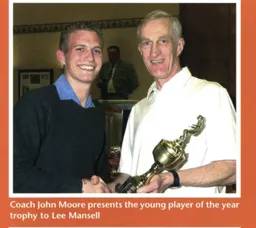 Lee Mansell winning young player of the year, presented by John Moore - 00:01 programme feature