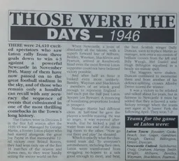 Luton Newcastle 1946 Article Hatters News Issue 2 1994
