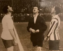 Alf Tirrell tosses the coin with his Watford counterpart Charlie White