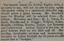 Arthur Taylor Benefit Postponement 1894