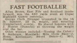 Allan Brown wins Cupar Highland Games Spring 1950