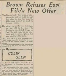 Brown refuses East Fife contract offer October 1950