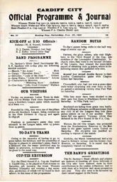 Programme; Cardiff City v Luton Town (26th December 1931)