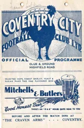 Programme; Coventry City v Luton Town 1937-38