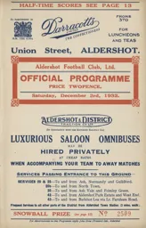 Programme Aldershot vs Luton 3 Dec 1932