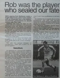 Rob Matthews Article Hatters News Issue 4 1995