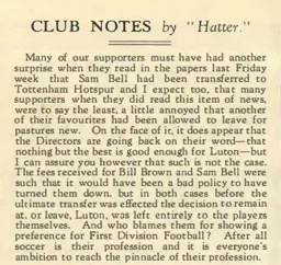Sam Bell Transfer Club Notes March 1935