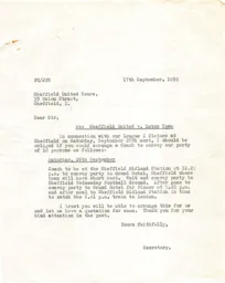 Sheffield Wednesday A 29.9.1959 Team Coach Arrangements