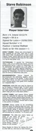 Steve Robinson Article Supporters Club Fanzine Issue 55 2002