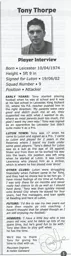 Tony Thorpe Article Supporters Club Fanzine Issue 54 2002
