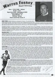 Warren Feeney Article Supporters Club Fanzine Issue 65 2005