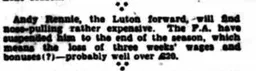 Andy Rennie suspension April 1931
