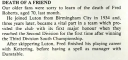 Fred Roberts Programme Obit August 1979