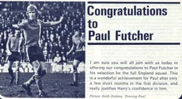 Paul Futcher England Call Up 1975
