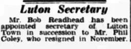 Bob Readhead Secretary Appointment Feb 1964