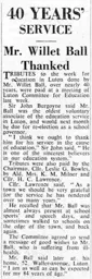 Willet Ball Luton Education Committee Tributes Apr 1958