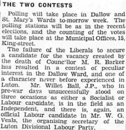 Willet Ball stands in local elections Nov 1934