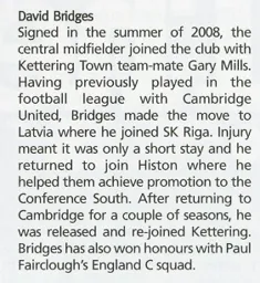 David Bridges Stevenage Profile 2009